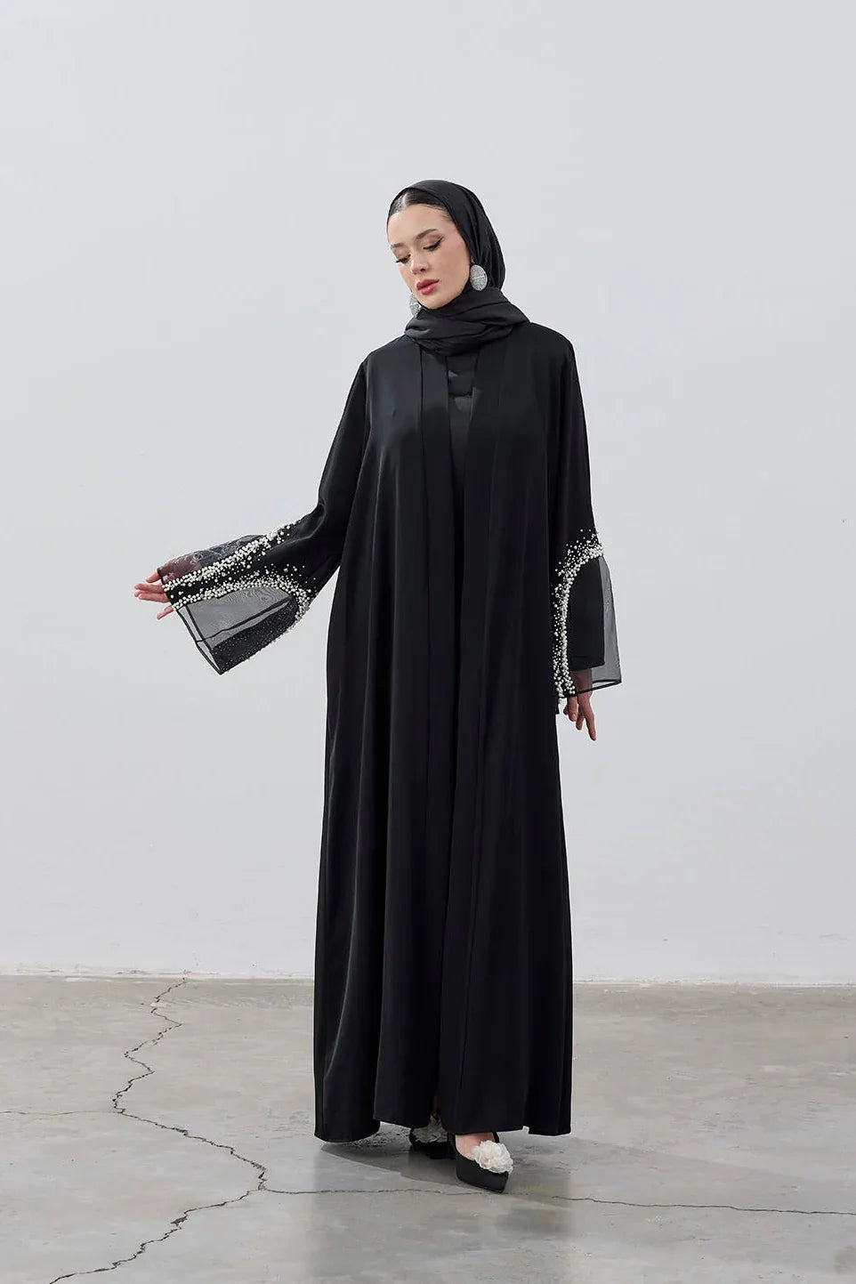 İnci Organize Kol Detaylı Abaya - VIADEL Atelier