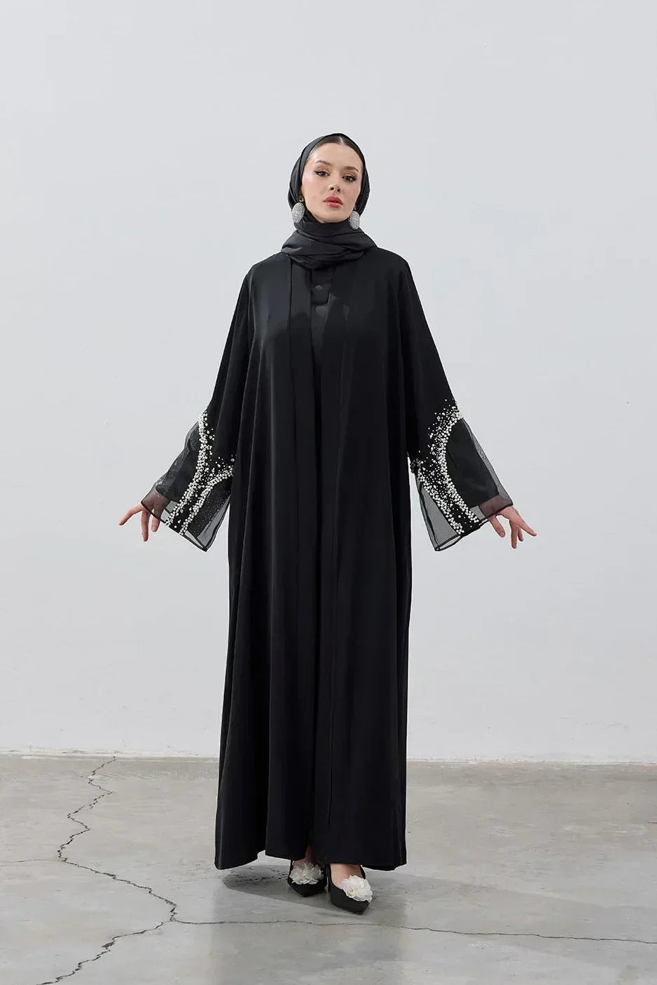 İnci Organize Kol Detaylı Abaya - VIADEL Atelier