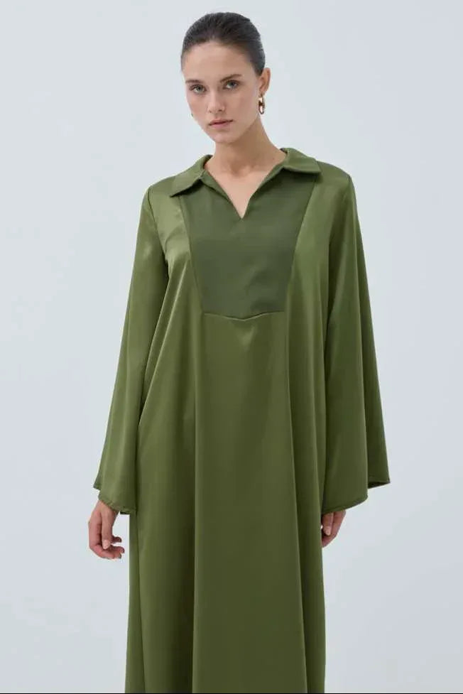 Haidah Yakalı Saten Elbise - VIADEL Atelier