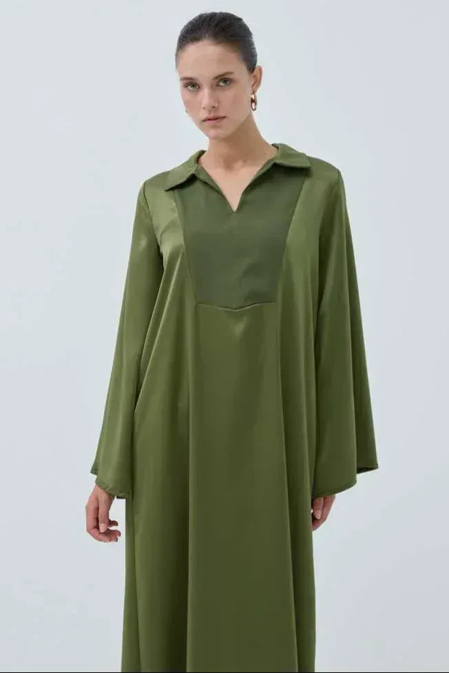 Haidah Yakalı Saten Elbise - VIADEL Atelier