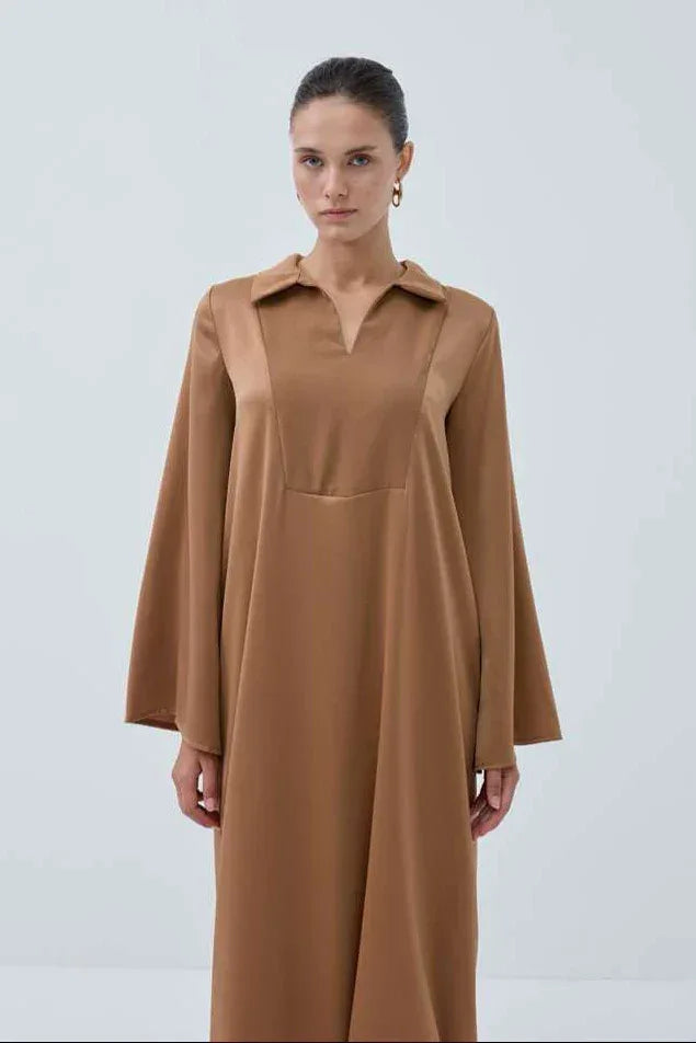 Haidah Yakalı Saten Elbise - VIADEL Atelier