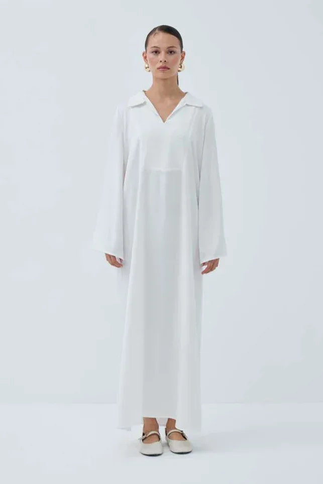 Haidah Yakalı Saten Elbise - VIADEL Atelier