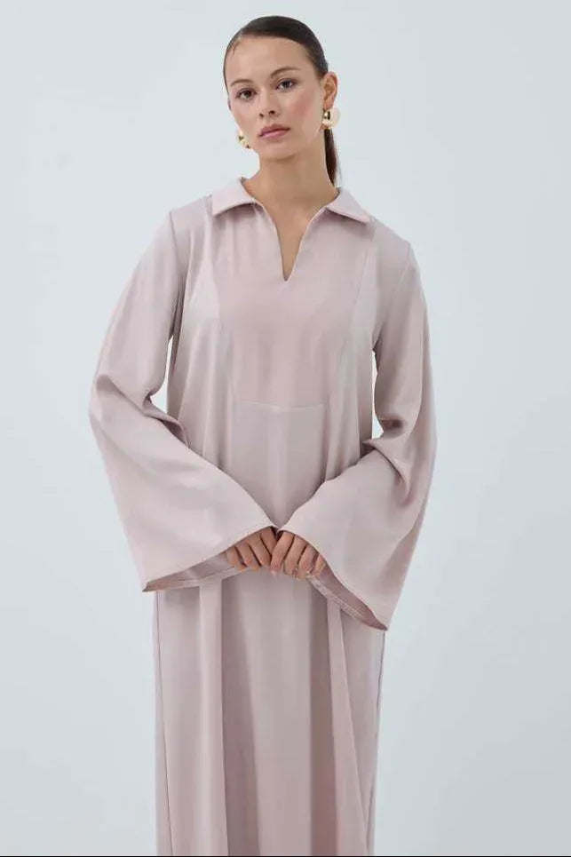 Haidah Yakalı Saten Elbise - VIADEL Atelier