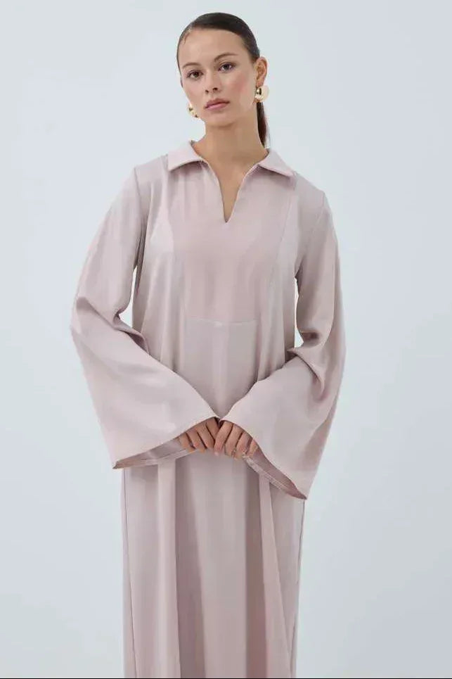 Haidah Yakalı Saten Elbise - VIADEL Atelier