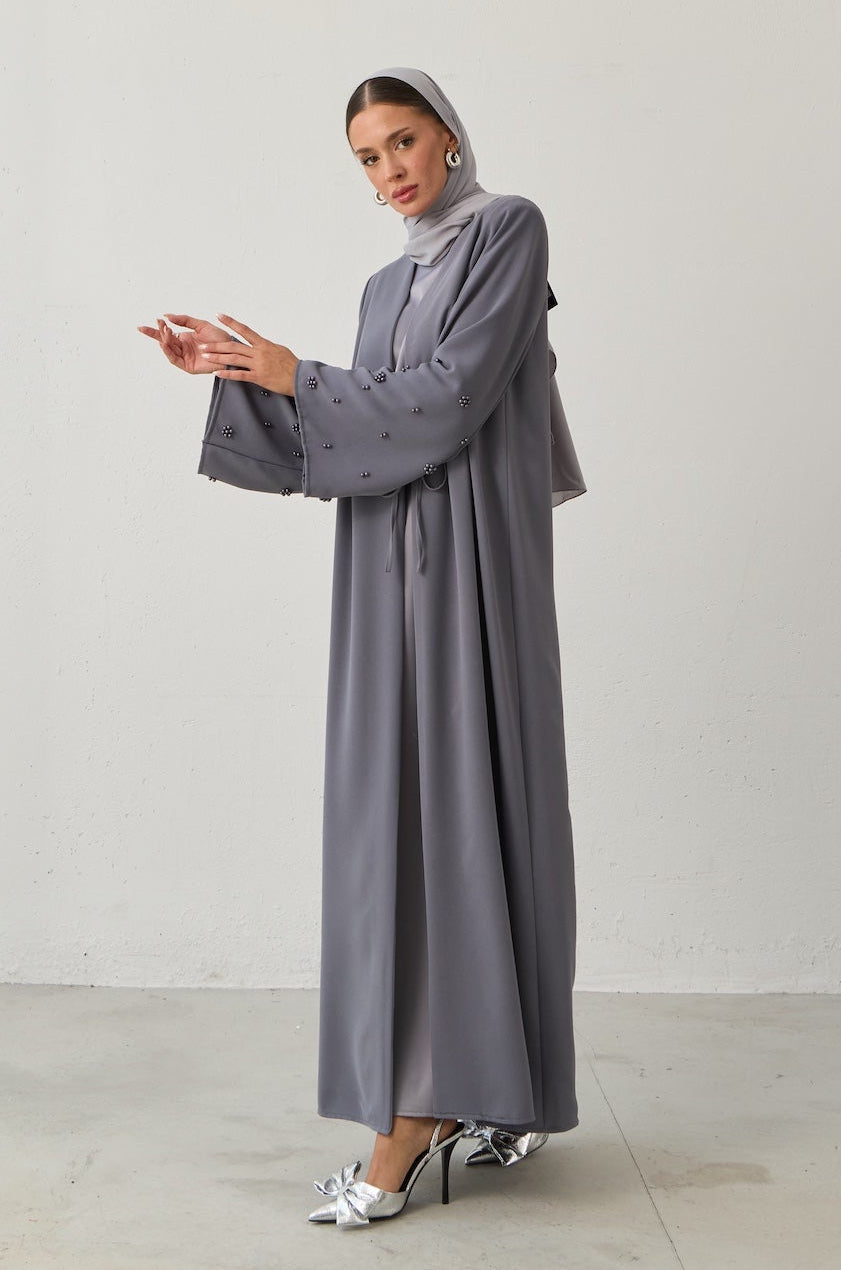 İnci Kol Detay Kuşaklı Abaya