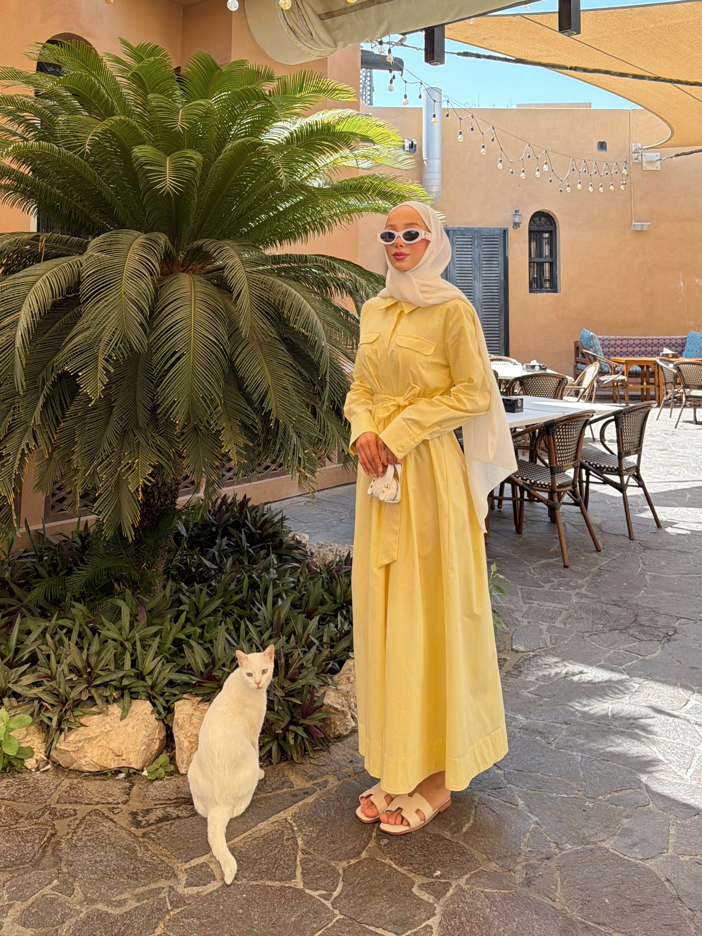 Soft Cotton Kuşaklı Uzun Sarı Elbise