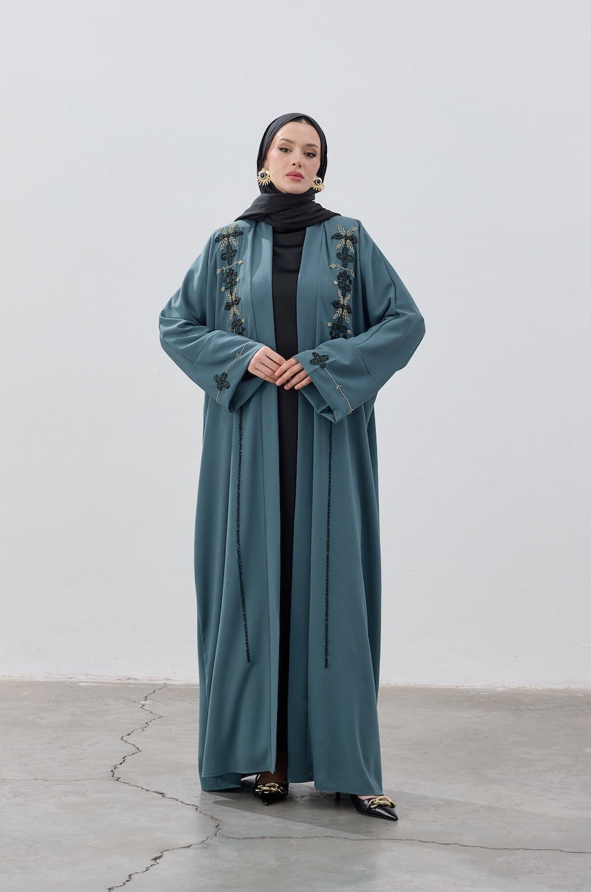 El İşlemeli Boncuk Detaylı Abaya
