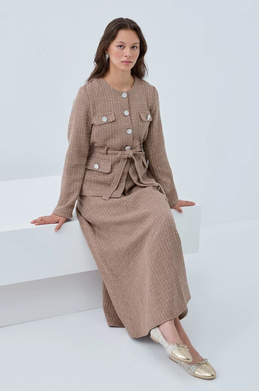 Simli Cep Düğmeli Etek Takım