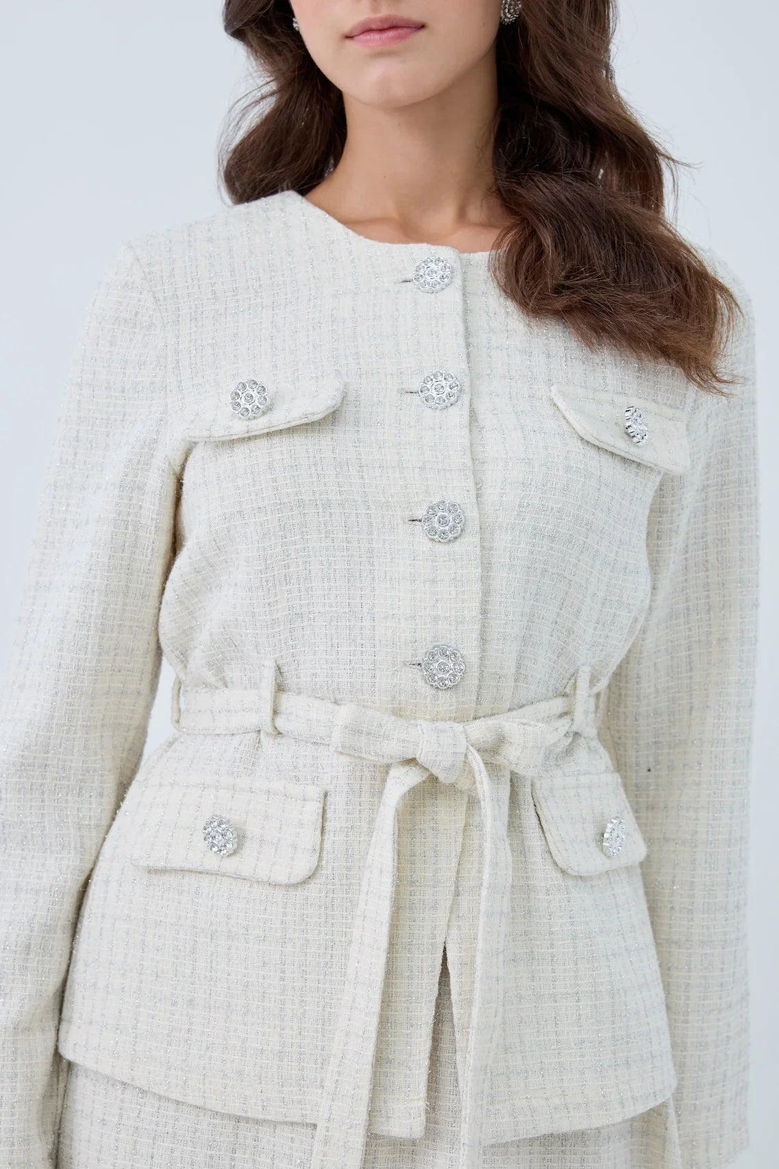 Simli Cep Düğmeli Etek Takım