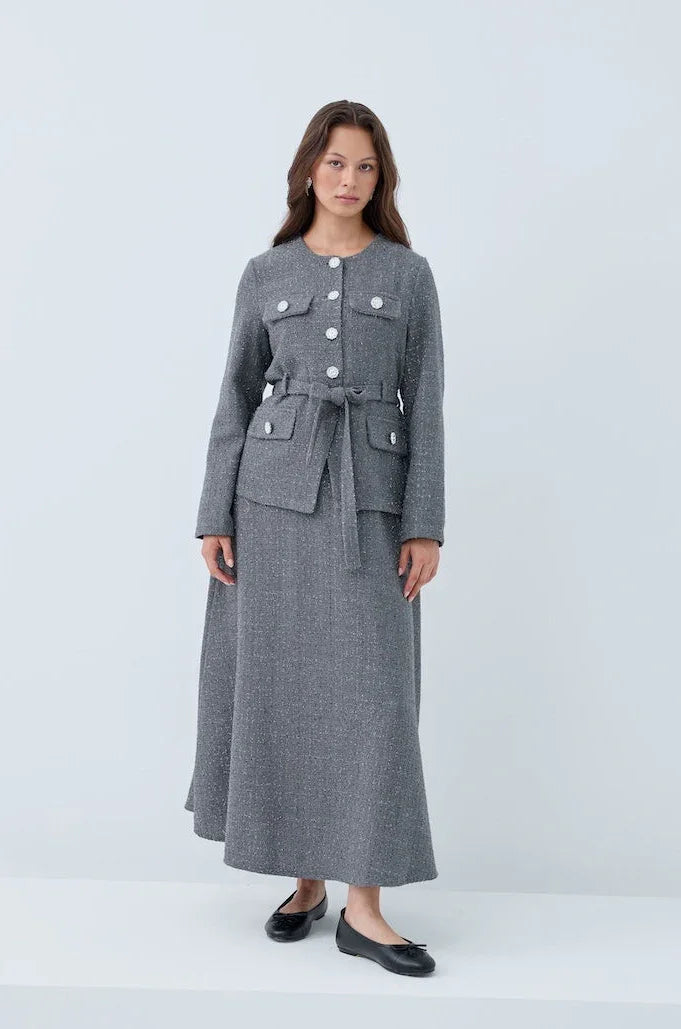 Simli Cep Düğmeli Etek Takım