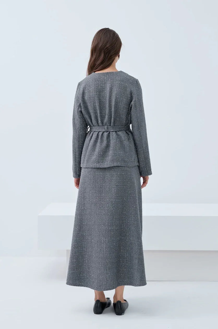 Simli Cep Düğmeli Etek Takım