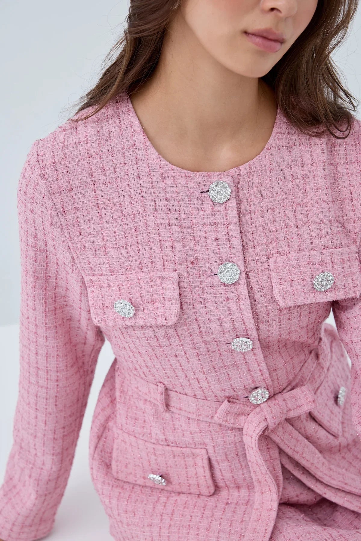 Simli Cep Düğmeli Etek Takım