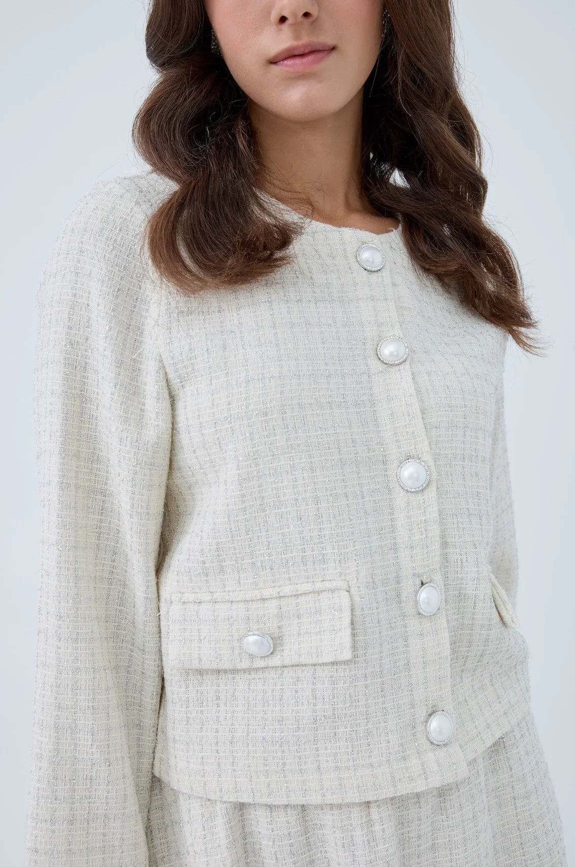 Simli Düğmeli Etek Takım