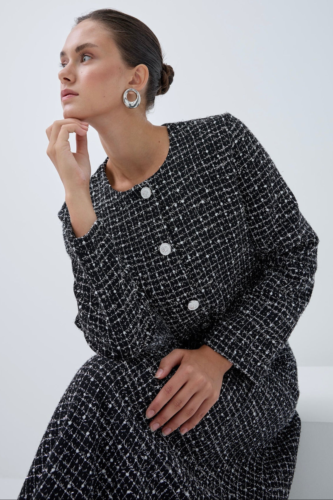 Siyah Beyaz Simli Etek Takım