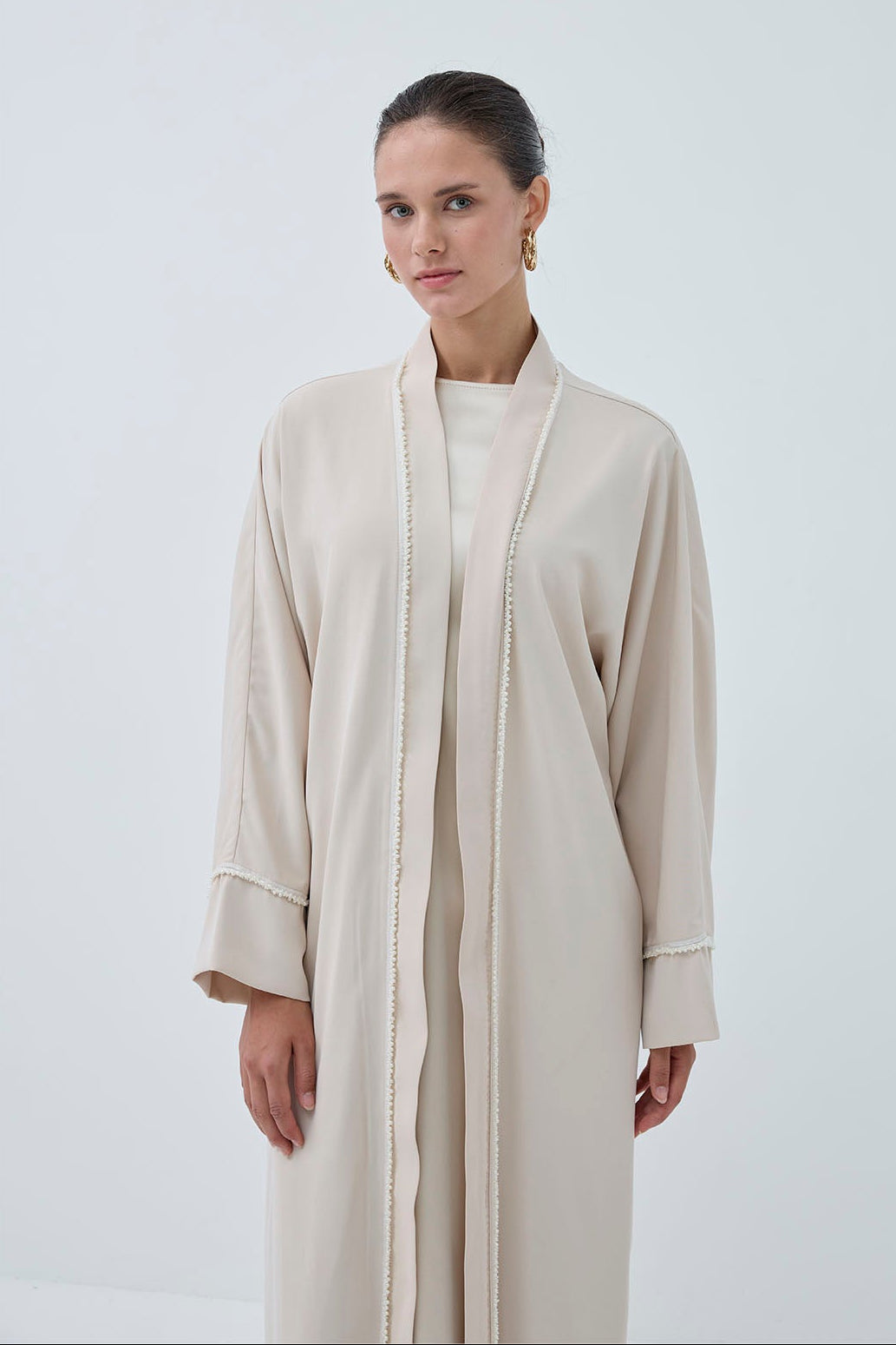 İnci Şerit İşlemeli Nida Abaya