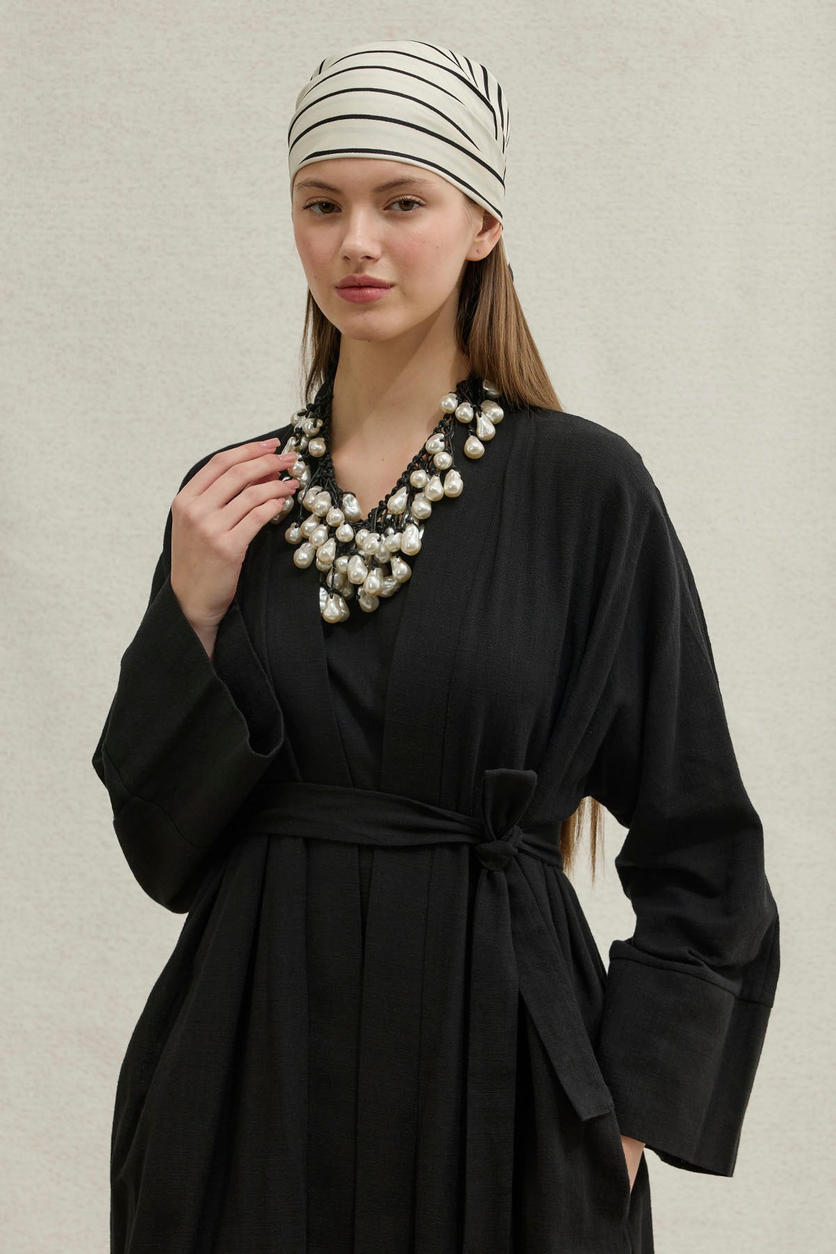Soft Cotton Keten İkili Takım Siyah Abaya