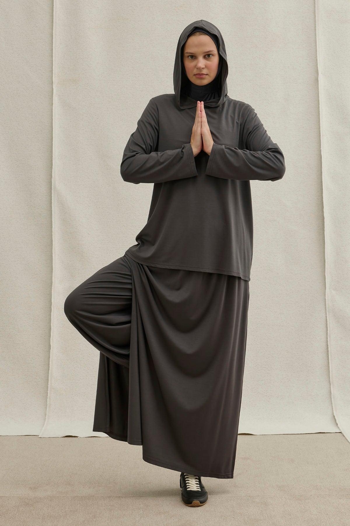 Active Modest Hooded Gray Sportswear Set