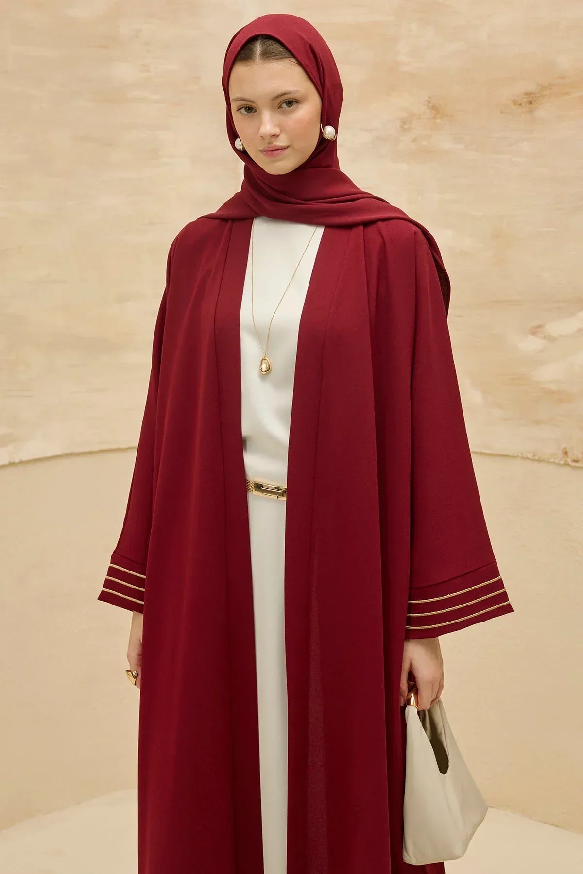 Design Back Geometric City Map Embroidered Burgundy Abaya