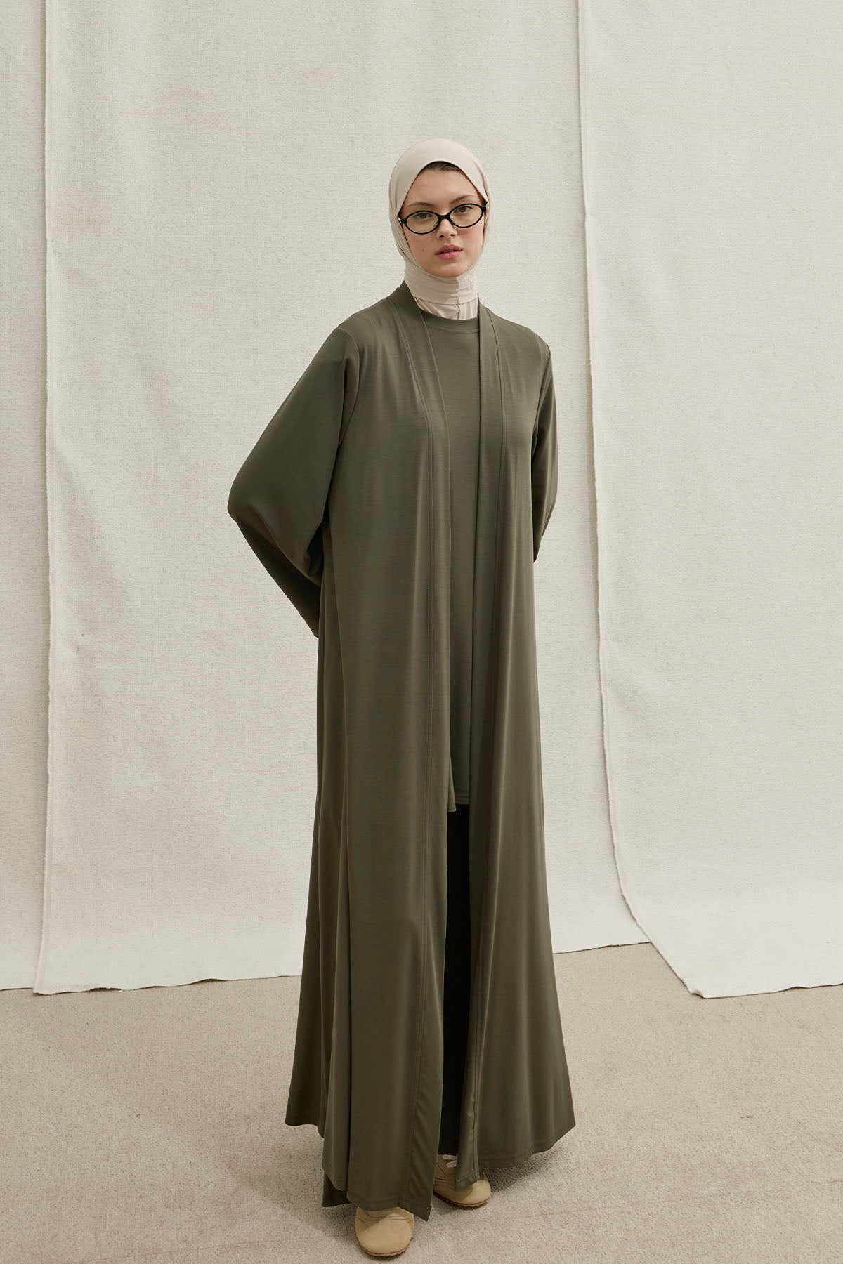Actıve Modest Spor Haki Üçlü Abaya Takım