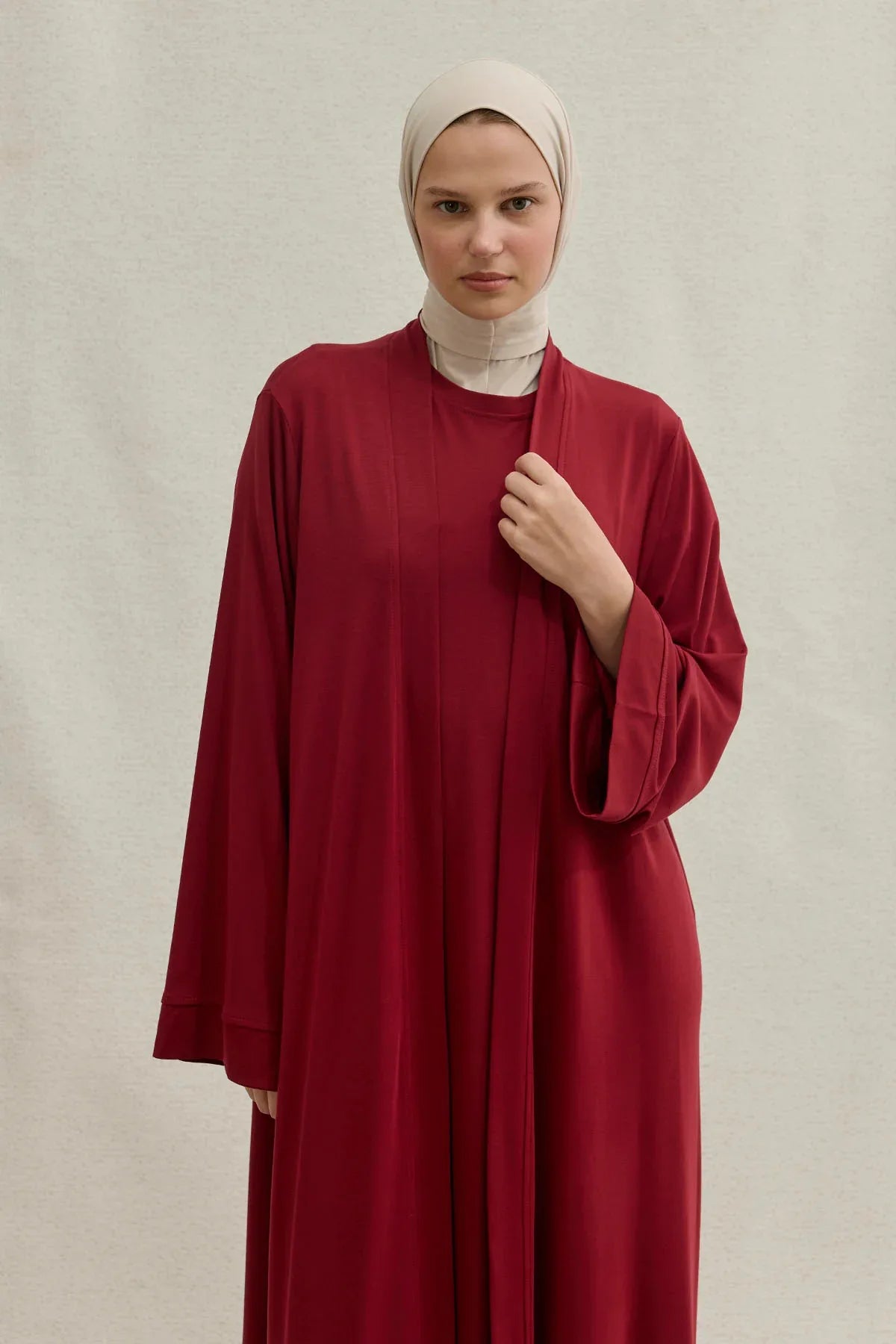 Active Modest Spor Geniş Kol Bordo İkili Abaya Takım