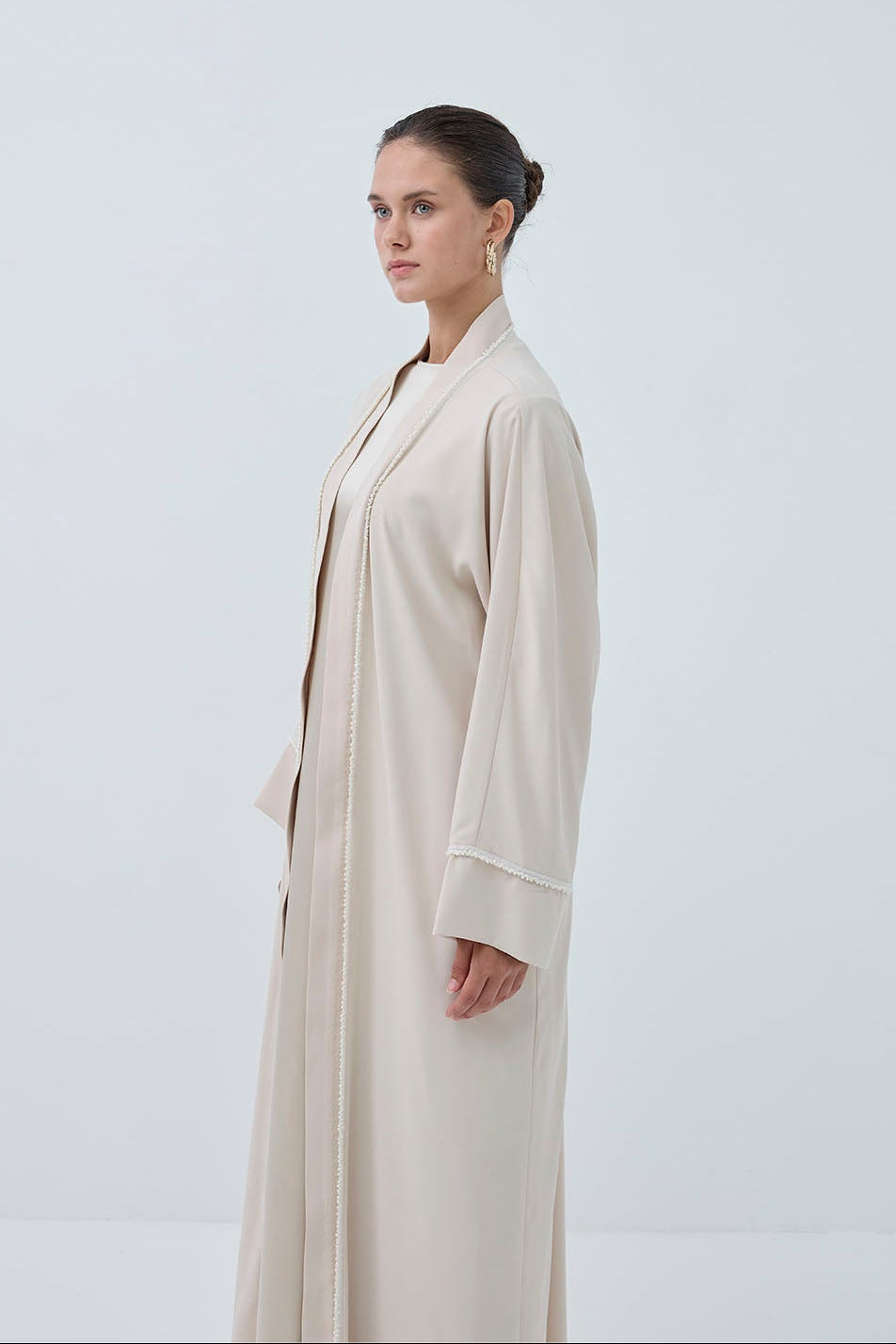 İnci Şerit İşlemeli Nida Abaya