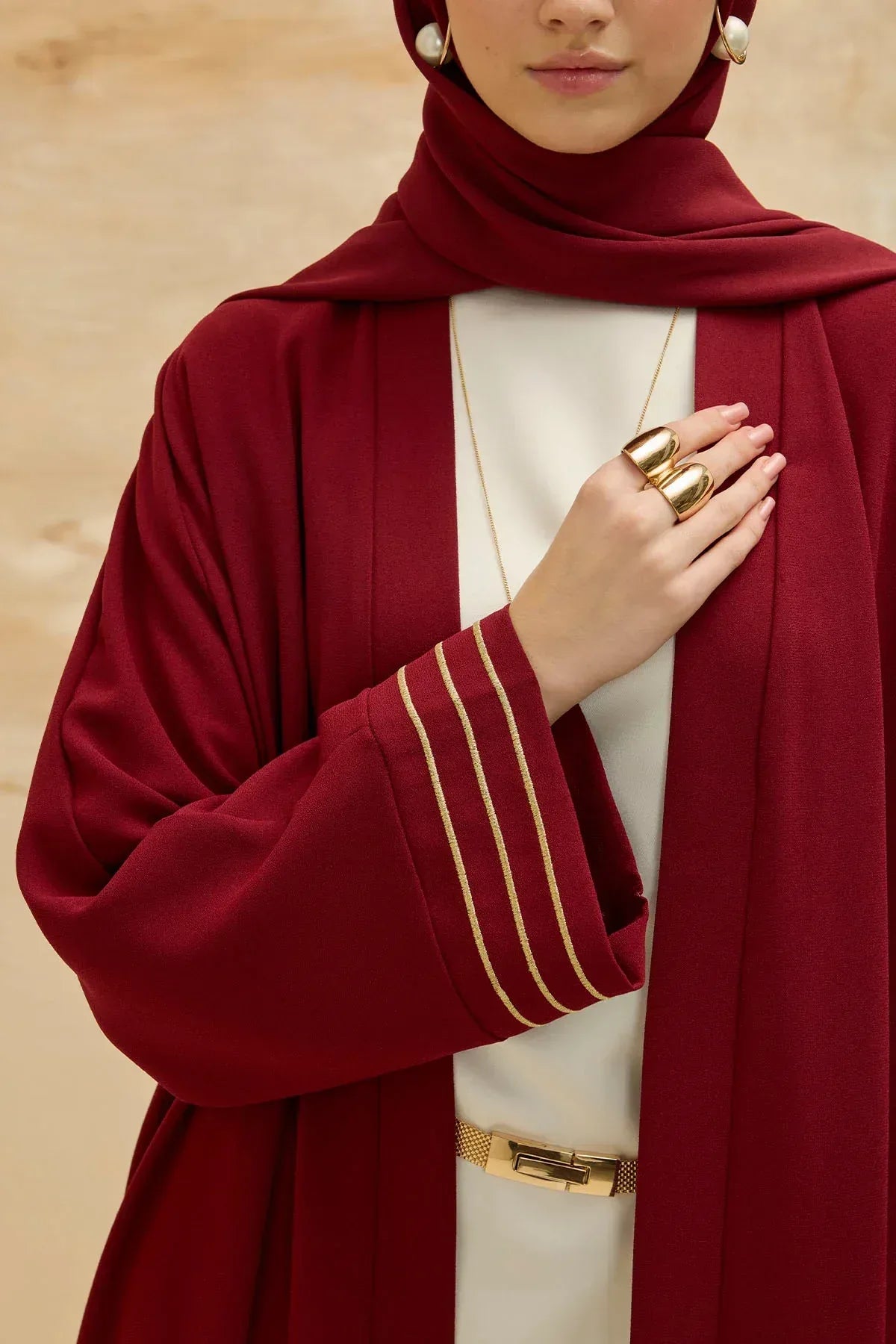 Design Back Geometric City Map Embroidered Burgundy Abaya