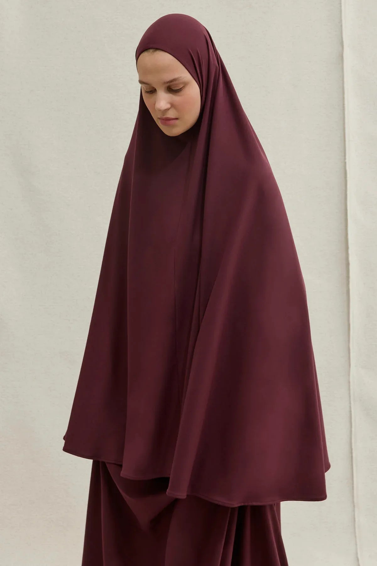 Harem Akışkan Khimar Mürdüm İkili Takım