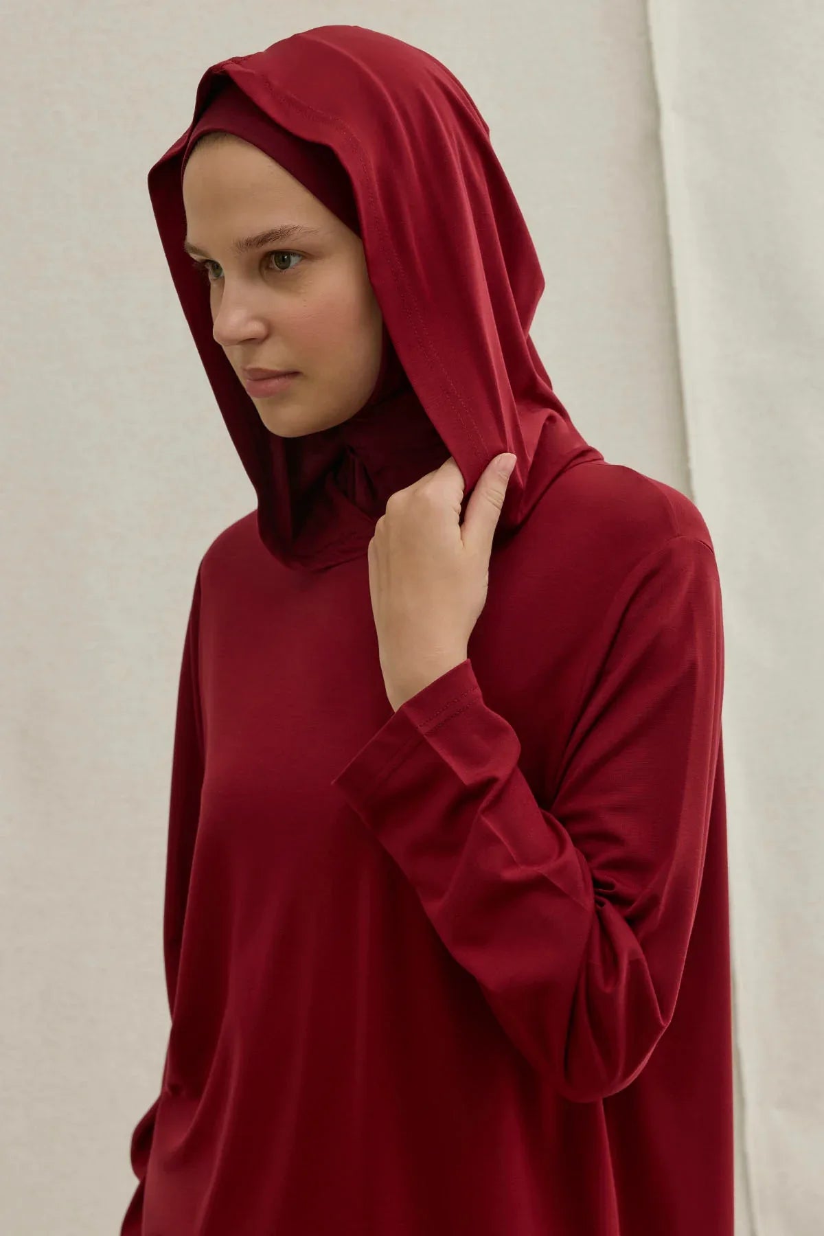 Actıve Modest Kapüşonlu Tesettür Spor Bordo Takım