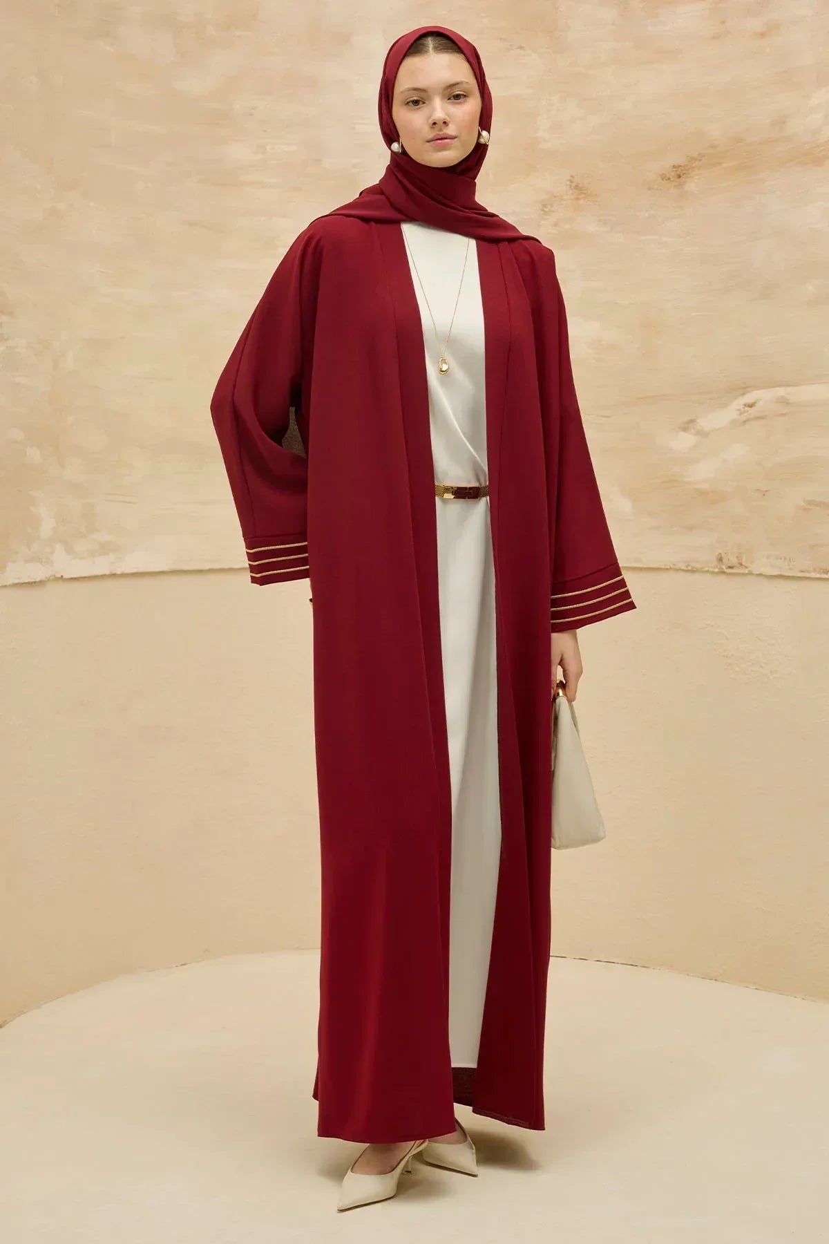 Design Back Geometric City Map Embroidered Burgundy Abaya