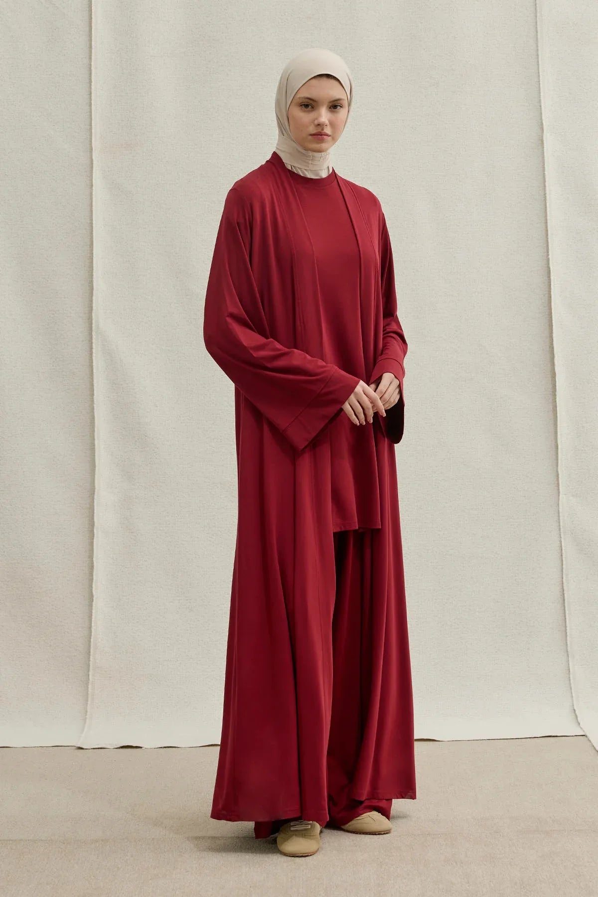 Actıve Modest Spor Bordo Üçlü Abaya Takım