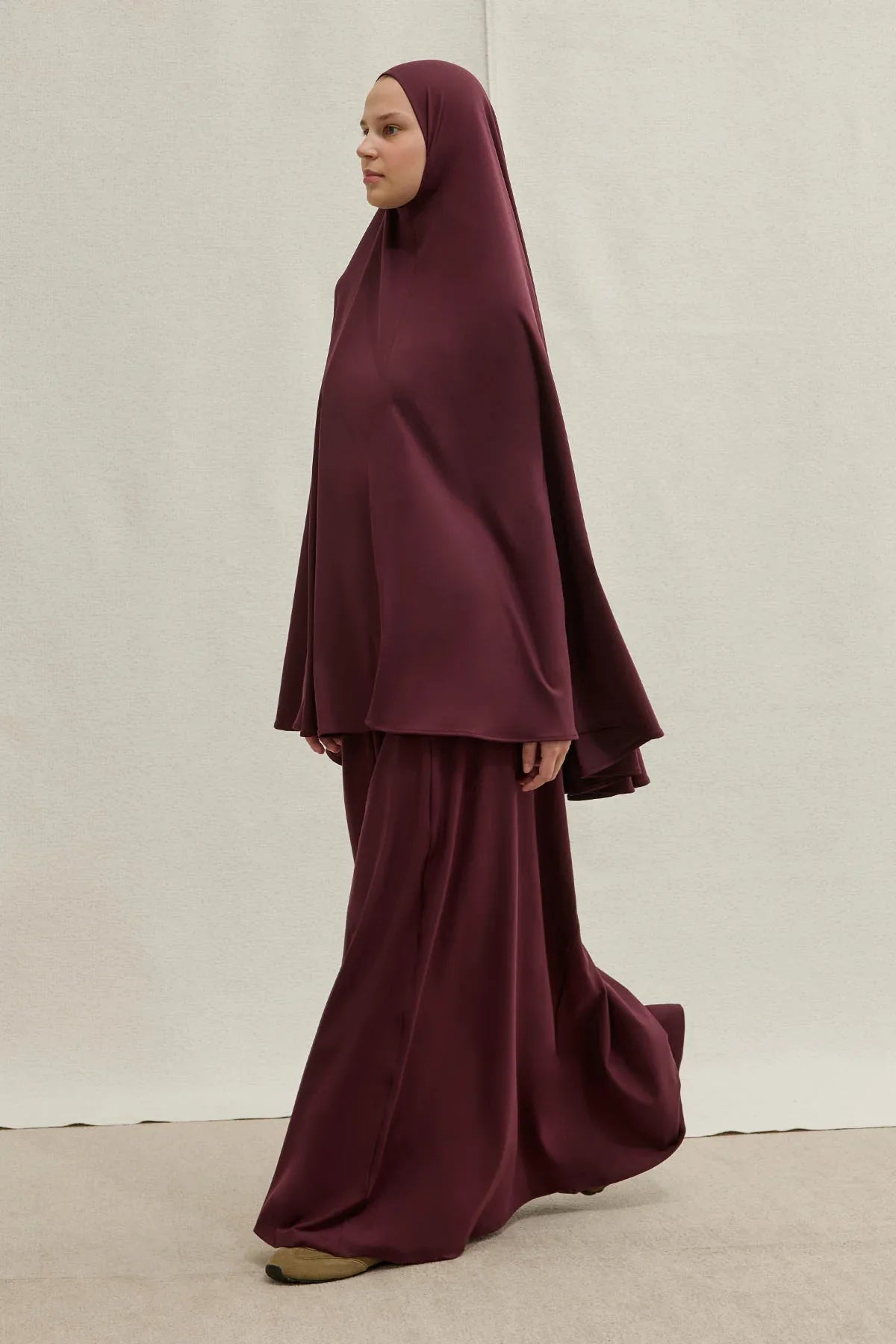 Harem Akışkan Khimar Mürdüm İkili Takım