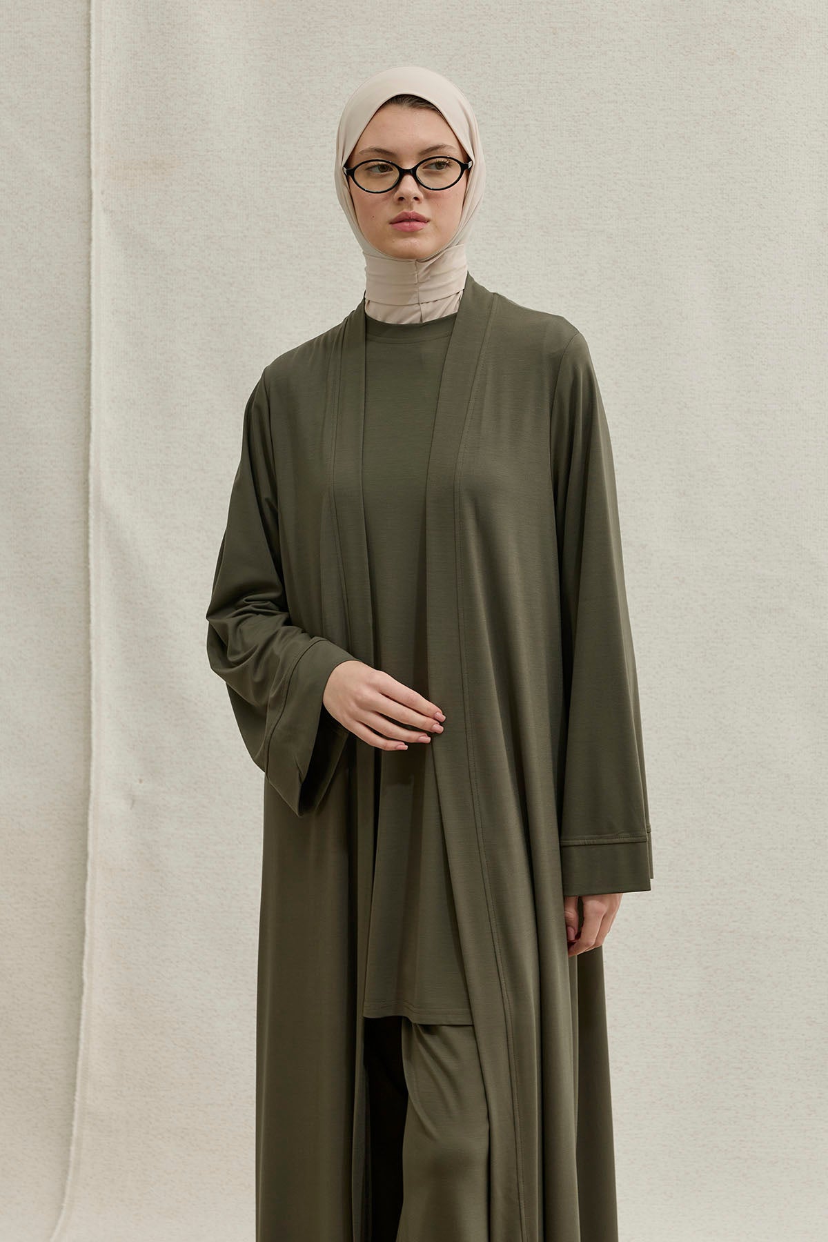 Actıve Modest Spor Haki Üçlü Abaya Takım