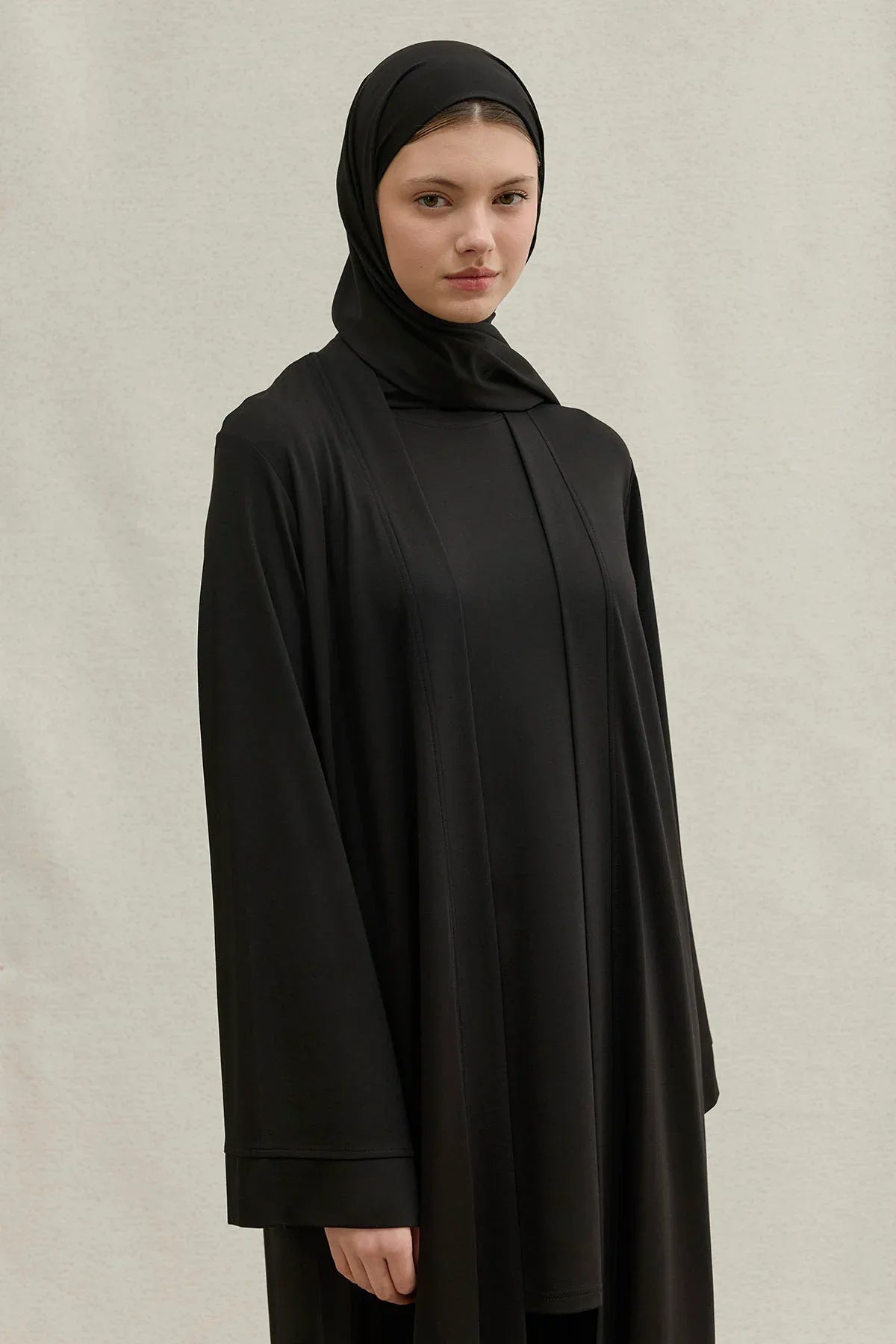 Actıve Modest Spor Siyah Üçlü Abaya Takım