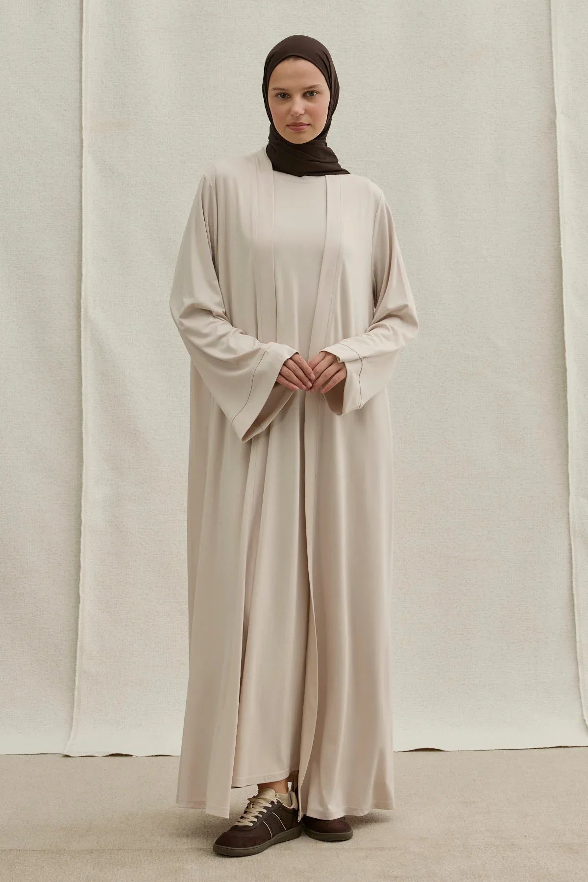 Active Modest Spor Geniş Kol Ekru İkili Abaya Takım