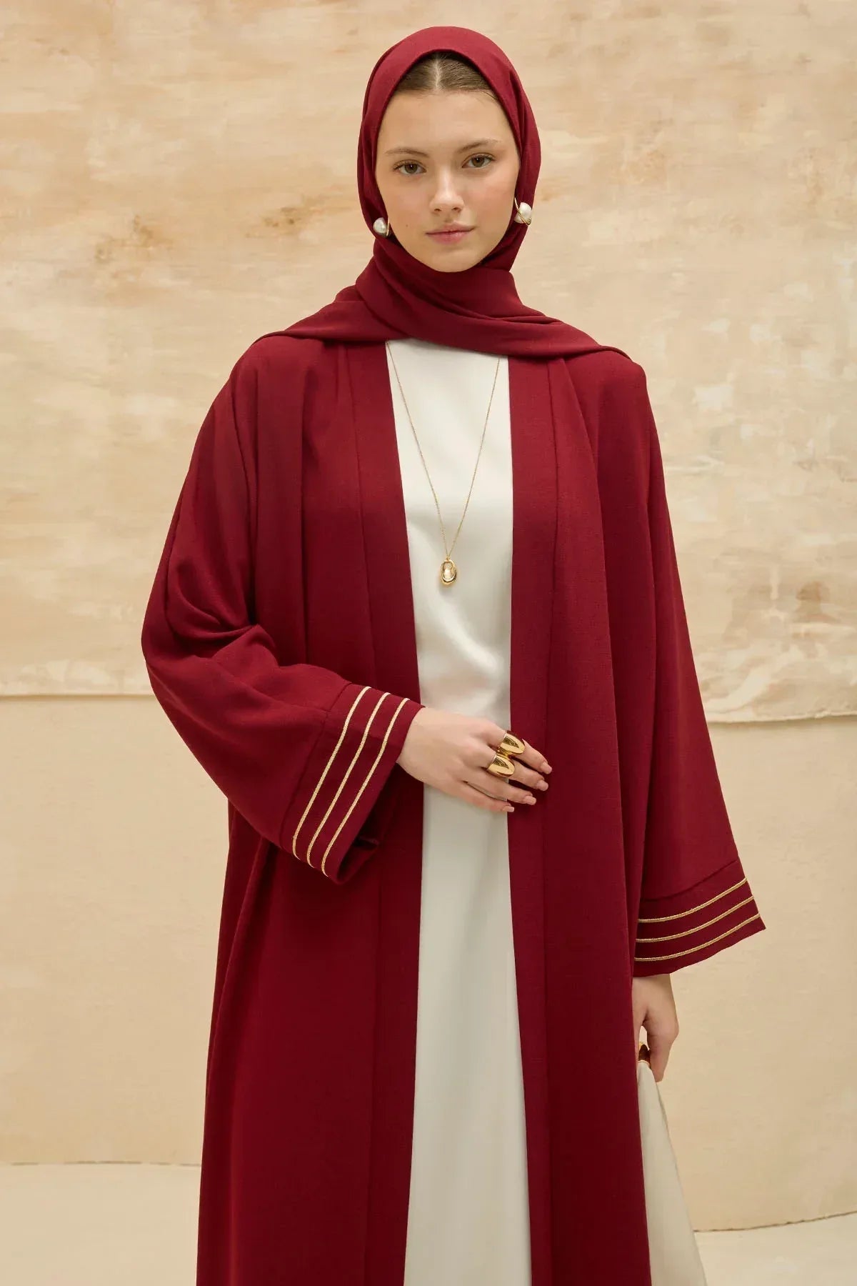Design Back Geometric City Map Embroidered Burgundy Abaya