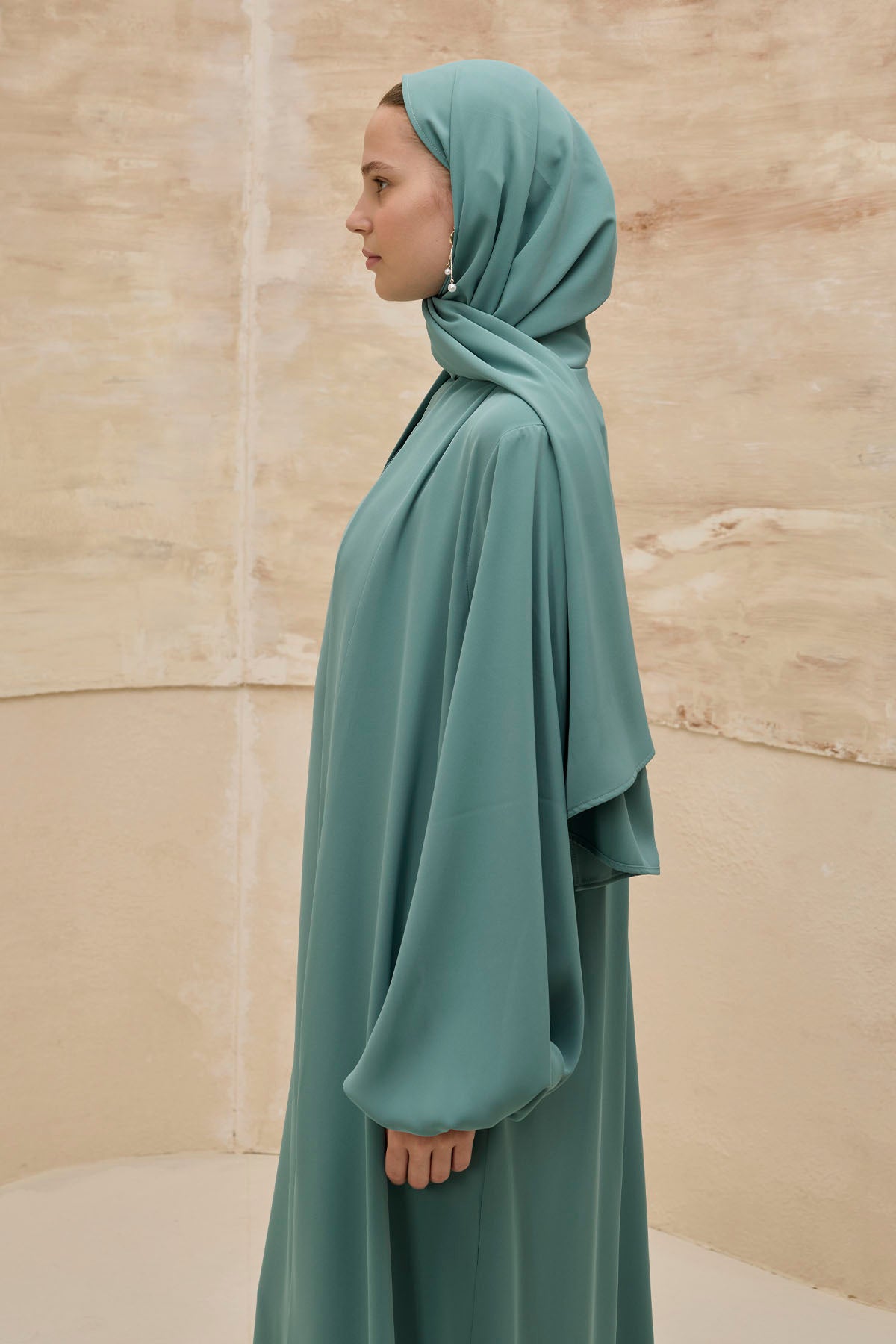 İkili Özel Dökümlü Mint Yeşili Abaya Takım