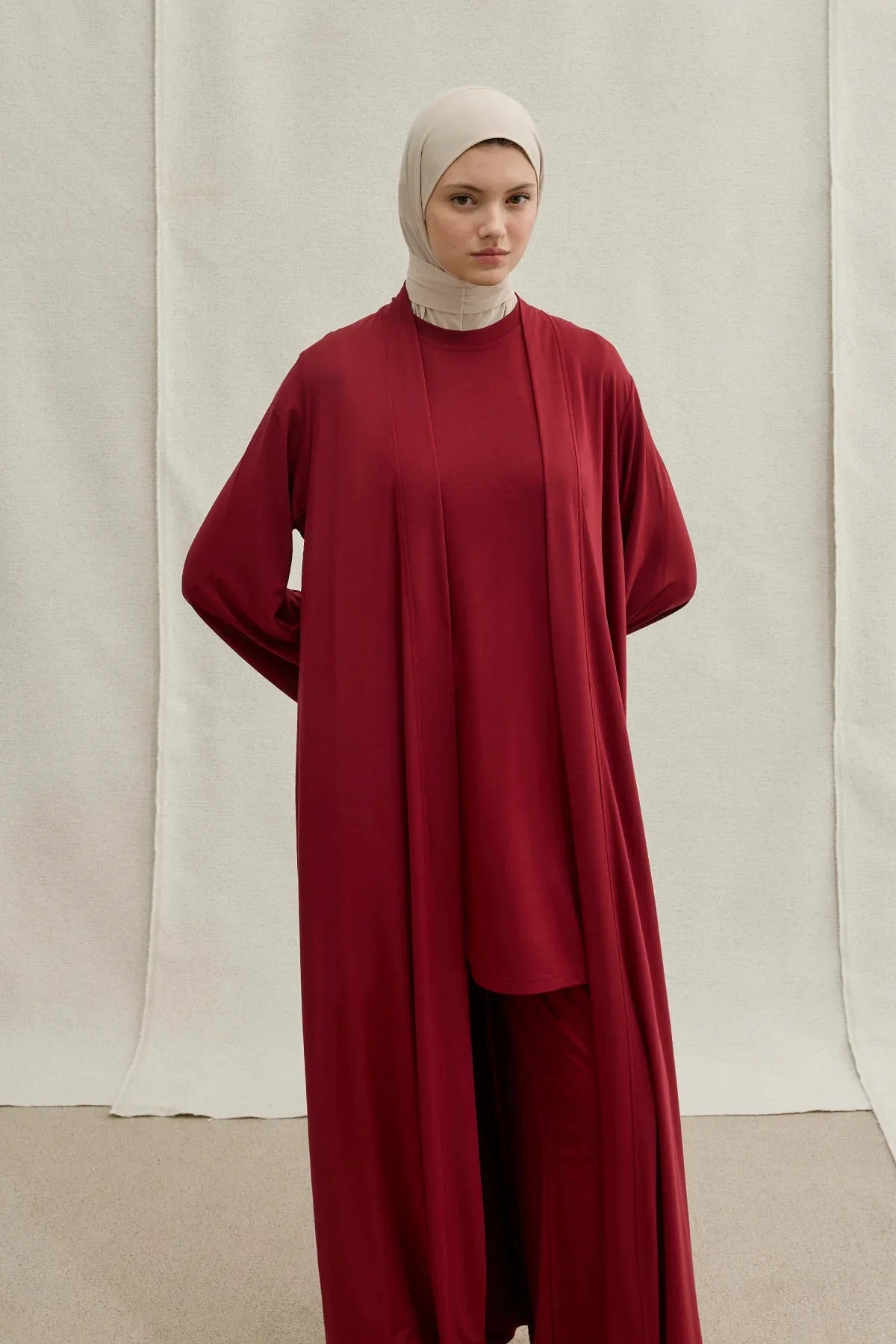 Actıve Modest Spor Bordo Üçlü Abaya Takım