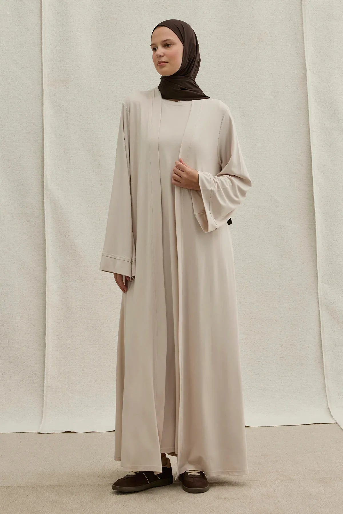 Active Modest Spor Geniş Kol Ekru İkili Abaya Takım