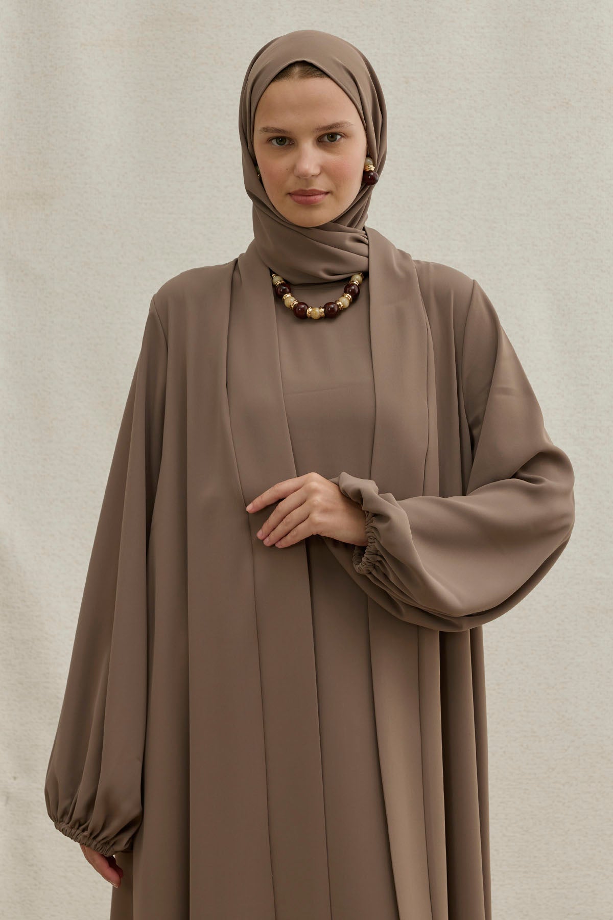 İkili Özel Dökümlü Vizon Abaya Takım