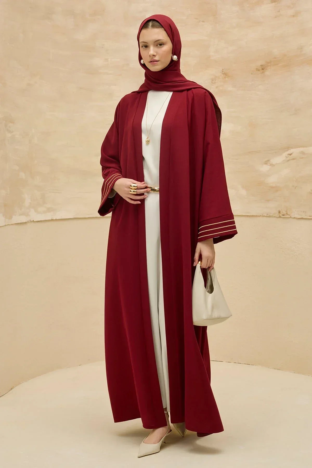 Design Back Geometric City Map Embroidered Burgundy Abaya