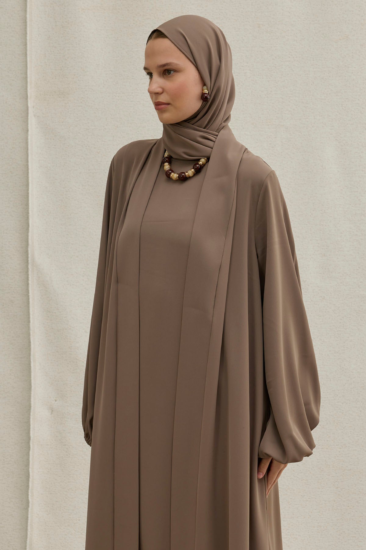 İkili Özel Dökümlü Vizon Abaya Takım
