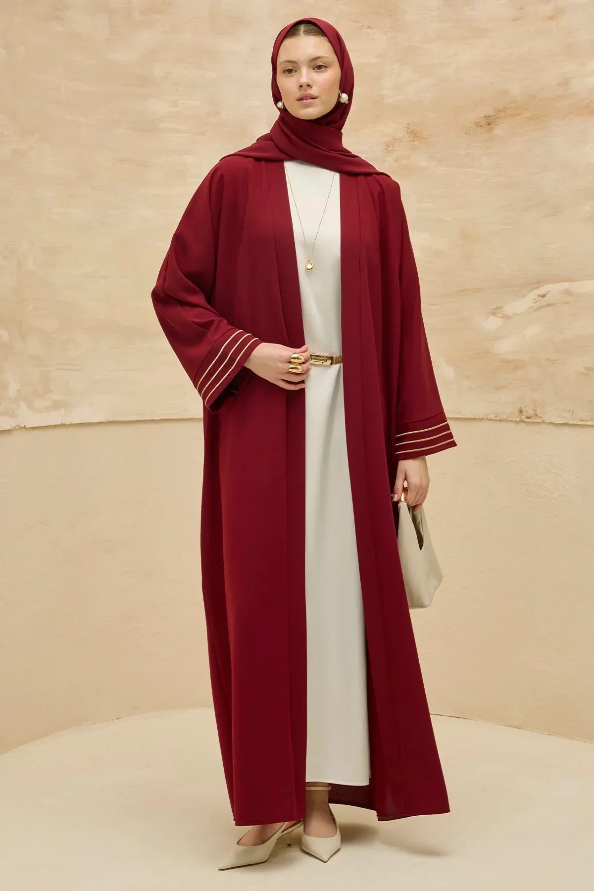 Design Back Geometric City Map Embroidered Burgundy Abaya