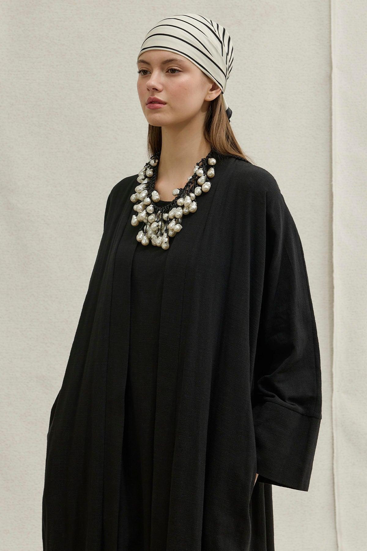 Soft Cotton Linen Two-Piece Black Abaya Set