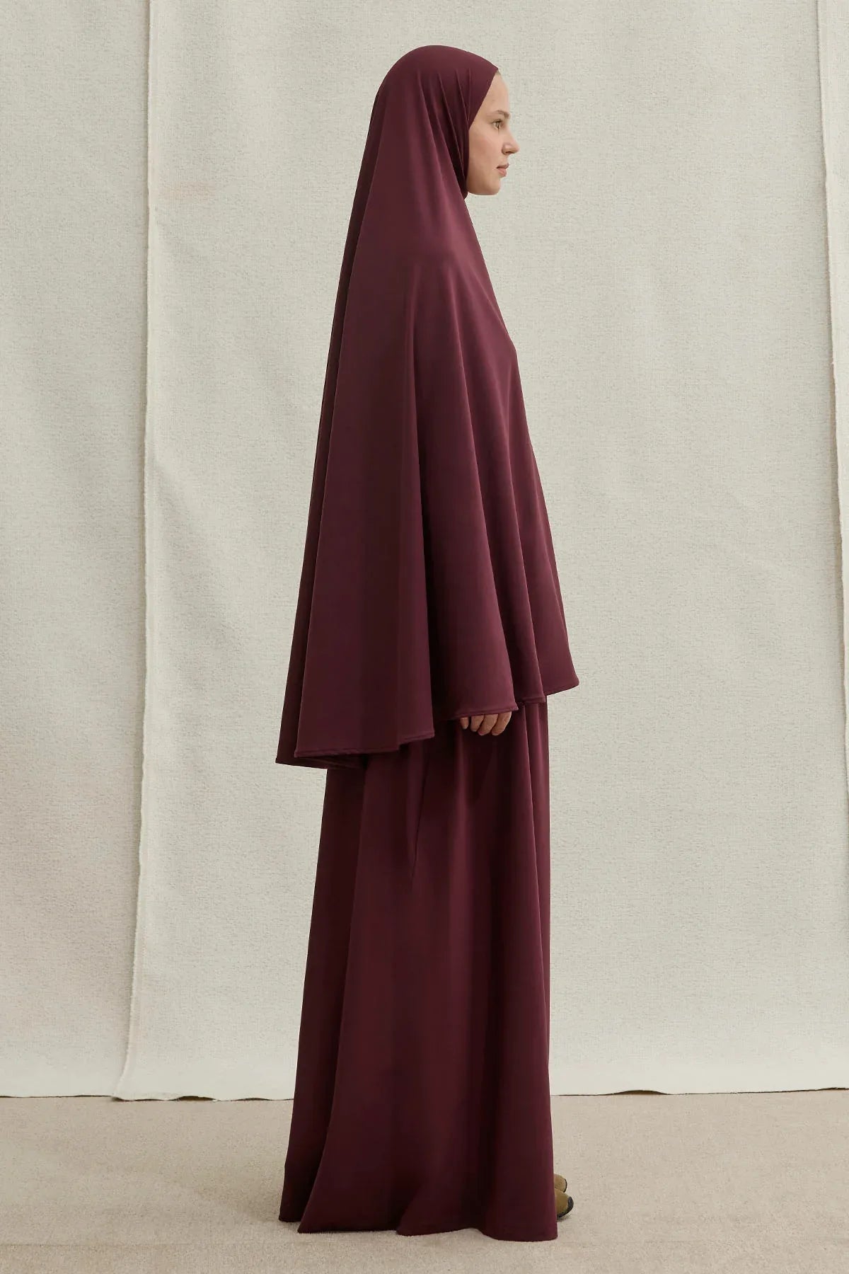 Harem Akışkan Khimar Mürdüm İkili Takım