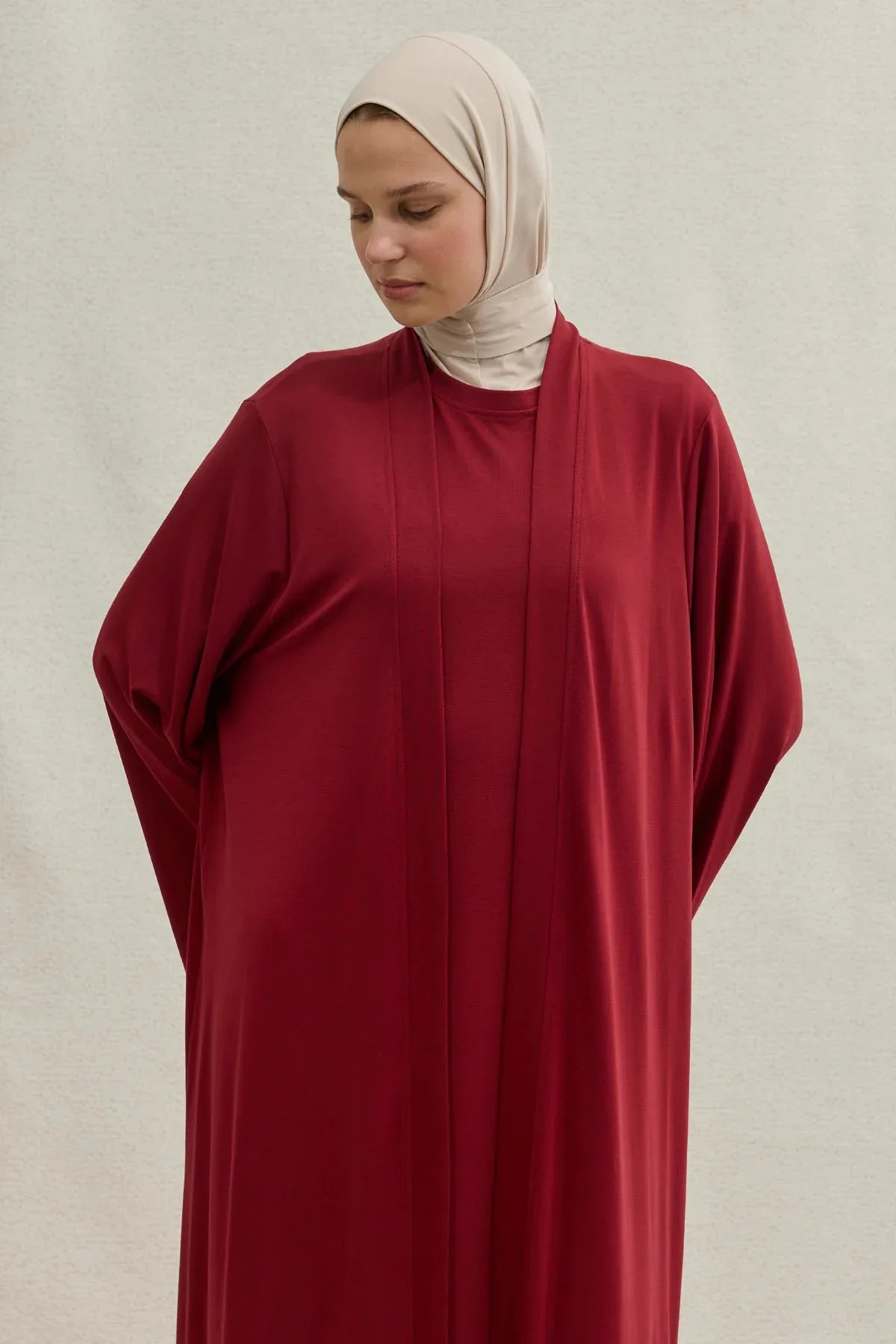 Active Modest Spor Geniş Kol Bordo İkili Abaya Takım