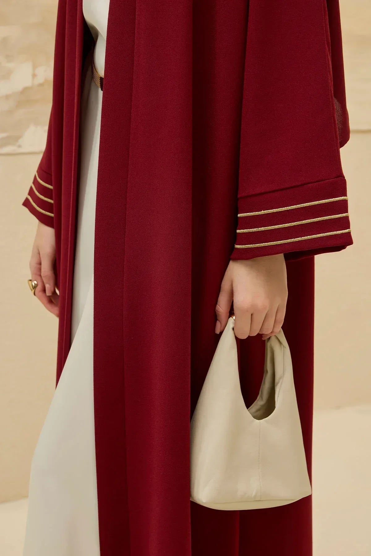 Design Back Geometric City Map Embroidered Burgundy Abaya