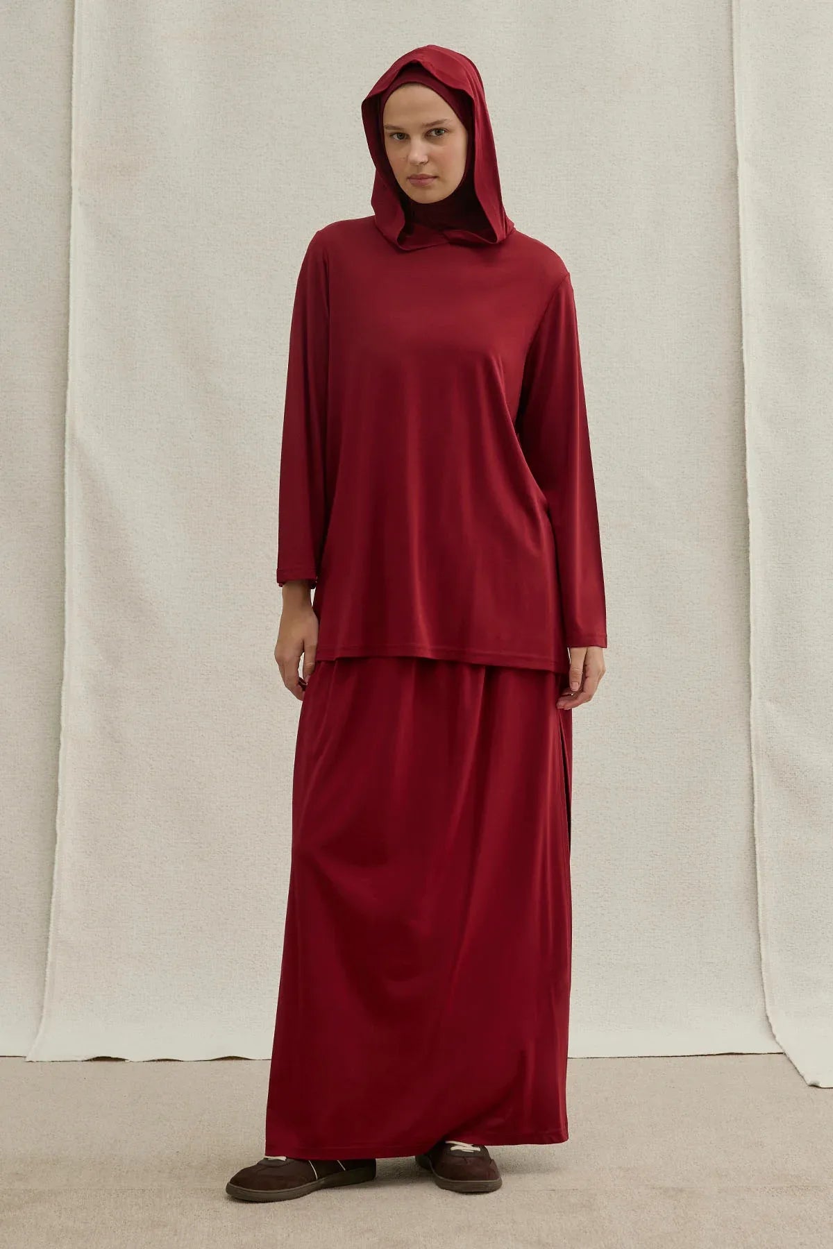 Actıve Modest Kapüşonlu Tesettür Spor Bordo Takım