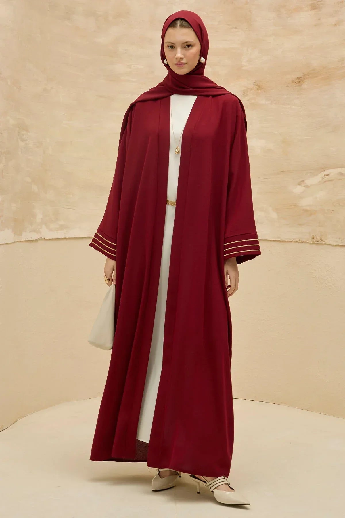 Design Back Geometric City Map Embroidered Burgundy Abaya