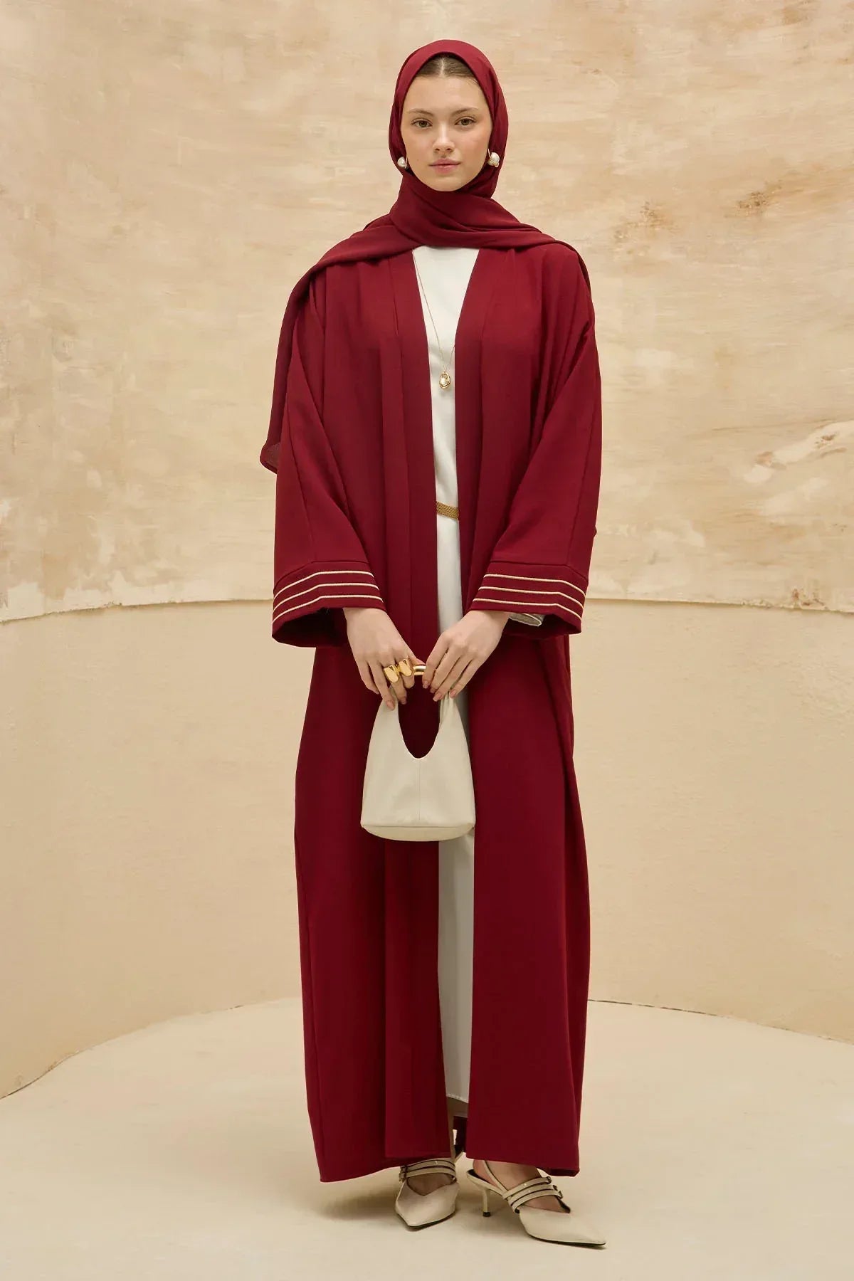 Design Back Geometric City Map Embroidered Burgundy Abaya