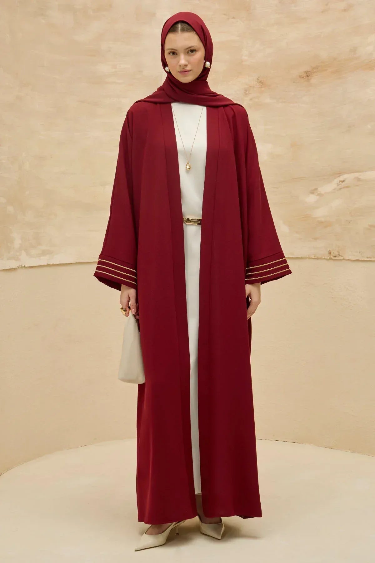 Design Back Geometric City Map Embroidered Burgundy Abaya